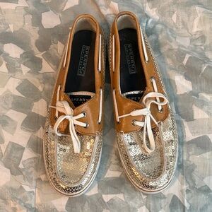 Sperry Gold Sequin Boat Shoes